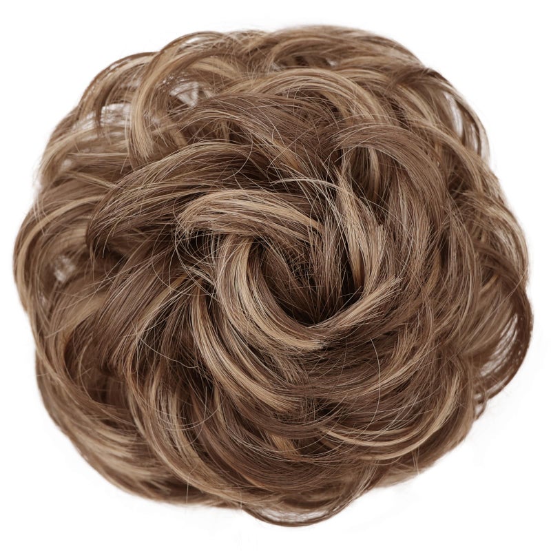 MORICA 1PCS Messy Hair Bun Hair Scrunchies Extension Curly Wavy Messy Bun Hair Synthetic Chignon Hairpieces for Women12H24Light Golden Brown  Pale Golden Blonde