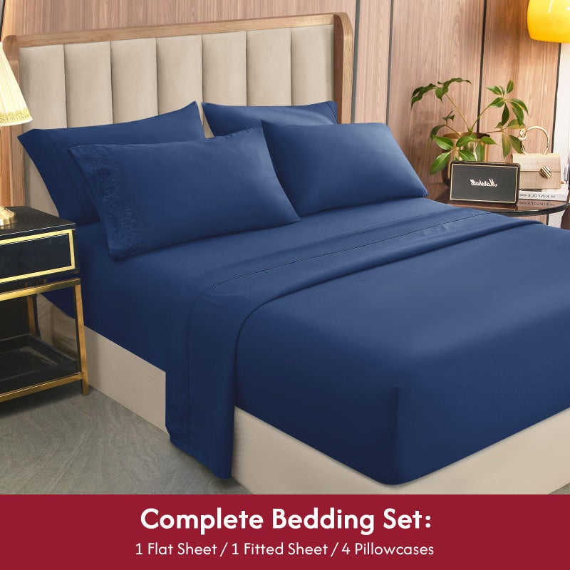 LONAVA California King Size Sheet Set - 6 Piece Hotel Luxury Wrinkle-Free Microfiber Sheet  Oeko-TEX Certified  Breathable & Elastic  16"" Deep Pockets  Navy Blue - Image 5