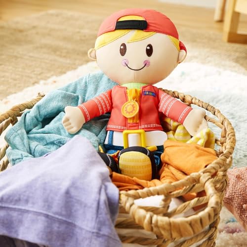 Playskool Dressy Kids Doll with Blonde Hair and Hat, Activity Plush Toy with Zipper, Shoelace, Button, for Kids Ages 2 and Up (Amazon Exclusive) - Image 5