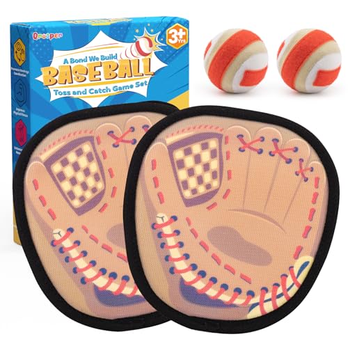 Qrooper Toss and Catch Ball Set Toddler Baseball Training Glove Pool Beach Toys for Kids 3 4 5 6 7 8 Years Old Boys Girls Birthday Gifts Soft Sticky Balls Yard Outdoor Games for for Adults Family - Image 1