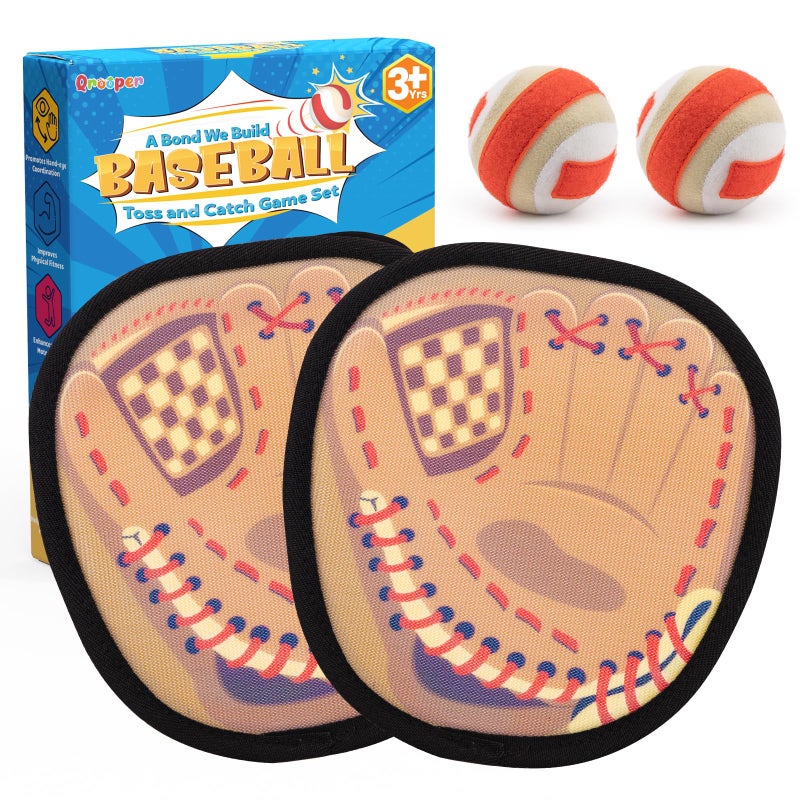 Qrooper Toss and Catch Ball Set Toddler Baseball Training Glove Pool Beach Toys for Kids 3 4 5 6 7 8 Years Old Boys Girls Birthday Gifts Soft Sticky Balls Yard Outdoor Games for for Adults Family - Image 3