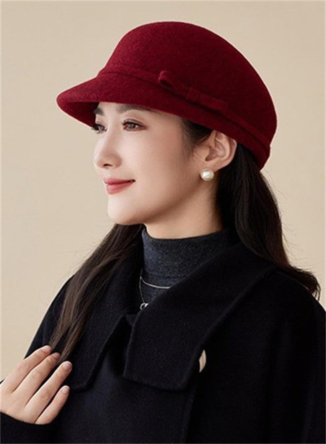 Pocadri Women Vintage Fedora Bowler Hats Elegant Felt Cloche Hat Visor Warm Bowknot Newsboy Cap Fall Winter, A-wine, One size - Image 2
