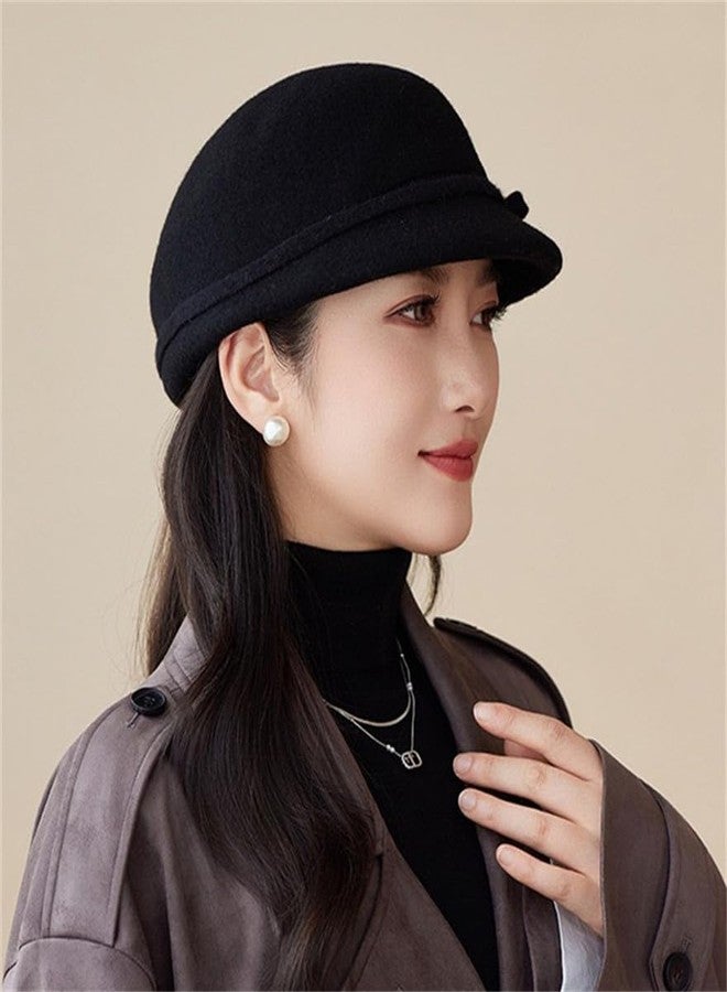 Pocadri Women Vintage Fedora Bowler Hats Elegant Felt Cloche Hat Visor Warm Bowknot Newsboy Cap Fall Winter, A-wine, One size - Image 4