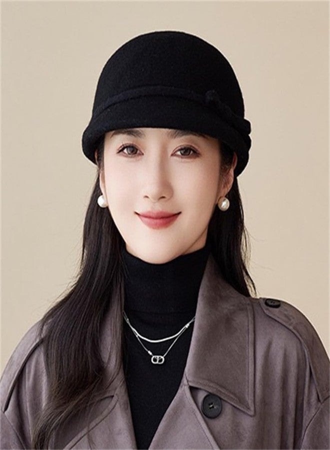 Pocadri Women Vintage Fedora Bowler Hats Elegant Felt Cloche Hat Visor Warm Bowknot Newsboy Cap Fall Winter, A-wine, One size - Image 3