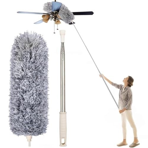 VIVNITS Microfiber Feather Duster Bendable & Extendable Fan Cleaning Mop with Long Rod 100 inches Expandable Pole Handle Washable Duster for High Ceiling Fans,Window Blinds, Furniture by VIVNITS - Image 1