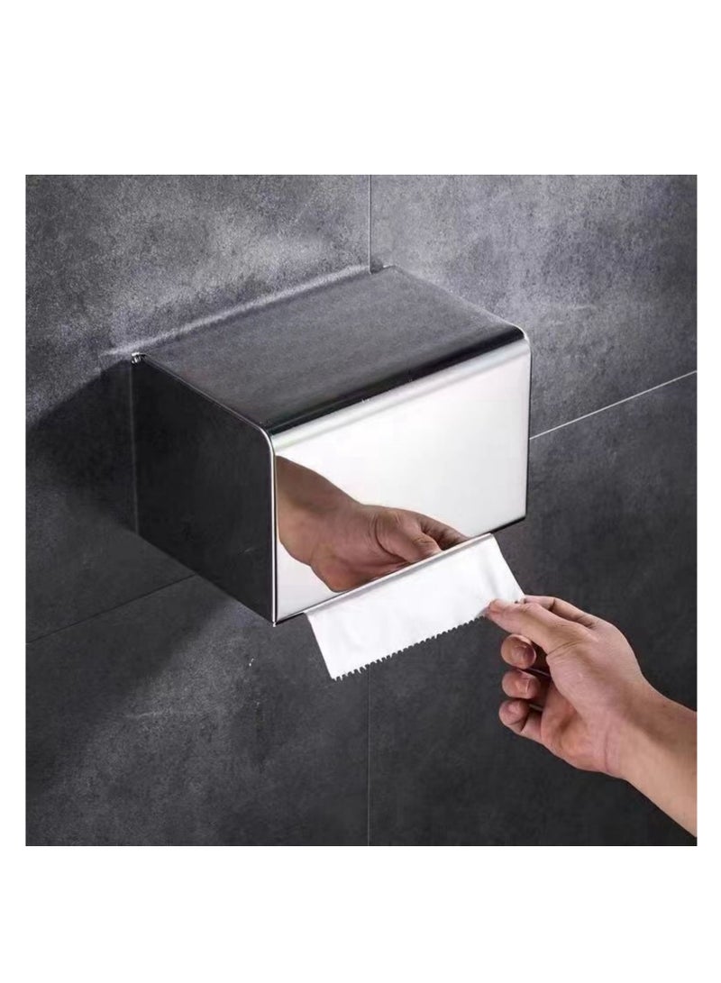 NOVOLAN NOVOLAN Toilet Paper Holders, 304 Stainless Steel Square Tissue Box, Waterproof Roll Paper Dispenser for Toilets, Double Outlet for Roll & Tissue Paper, 20x13.5cm Top for Storage Small Items (silver) - Image 1