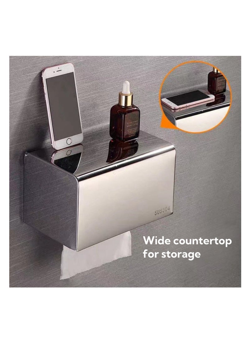 NOVOLAN NOVOLAN Toilet Paper Holders, 304 Stainless Steel Square Tissue Box, Waterproof Roll Paper Dispenser for Toilets, Double Outlet for Roll & Tissue Paper, 20x13.5cm Top for Storage Small Items (silver) - Image 3