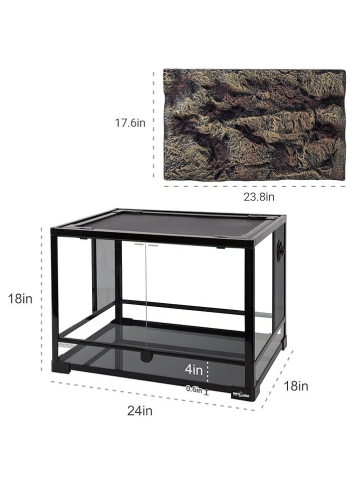 REPTIZOO REPTI ZOO 34 Gallon Large Reptile Glass Terrarium Tank with Foam Backgrounds,Double Hinge Door with Screen Ventilation Reptile Terrarium 24" x 18" x 18"(Knock-Down)  - Image 2