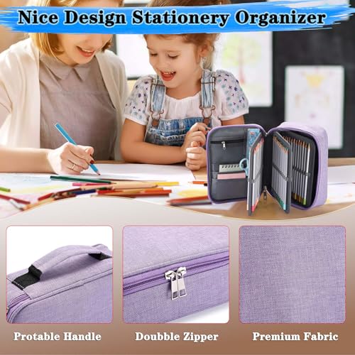BTSKY حافظة أقلام BTSKY® بسعة عالية بسحاب - حقيبة قرطاسية متعددة الوظائف 72 فتحة بألوان محمولة مع 2 أكمام قابلة للإزالة (بنفسجي) - Image 3