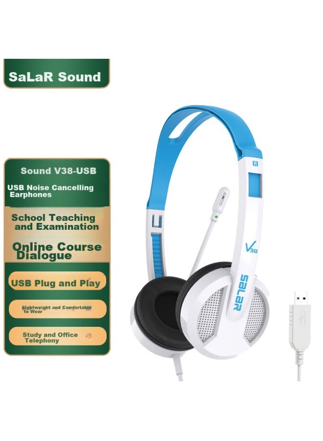 salar Shenglai V38 Laptop Headphones For English Listening, Speaking Practice, And Exam Preparation, Human-computer Dialogue, English Learning Headphones, Student Over-ear Headphones With Microphone, Usb Interface, White - Image 1