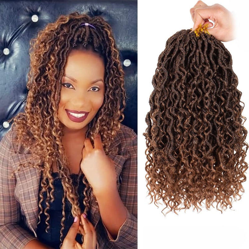 ZRQ 8 Packs Ombre Goddess Locs Crochet Hair 14 Inch Boho Faux Locs Croceht Braids Synthetic HairOmbre Boho Faux Locs Pre Looped Soft Locs With Curly Ends Hair Extension T30