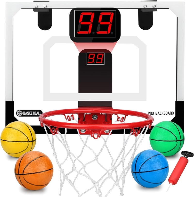 Amarlozn Pro Indoor Mini Basketball Hoop Set for Kids Adults Wall Mount Automatic Scoring Basketball Hoop with 4 Rubber 6 Balls Over The Door Basketball Hoops with Electronic Scoreboard Large Dunk Rim - Image 2