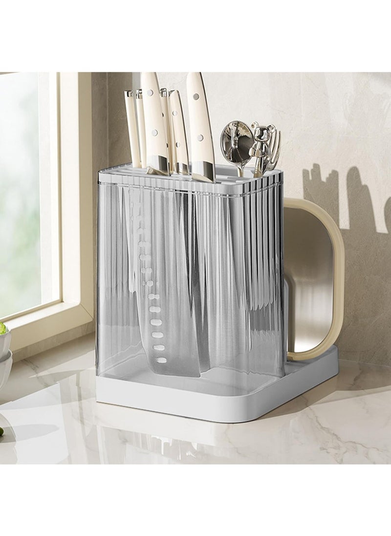 Hihonor Knife Holders, Cutting Board Organizer Holders, Cutting Board Stand For Countertop, Knife Holders With Draining Tray, Rack Knife Integrated Storage, Cookware Storage (Grey)  - Image 5