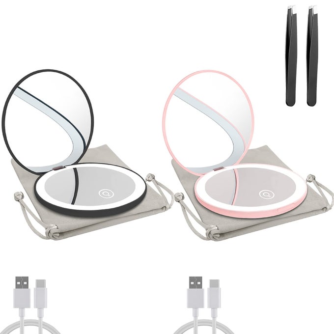 COMPACT MIRROR WITH LED LIGHT1X10X MAGNIFYING RECHARGEABLE MIRROR35IN DIMMABLE TRAVEL MIRROR FOR PURSEPOCKETHANDHELD 2SIDED MAKEUP MIRROR