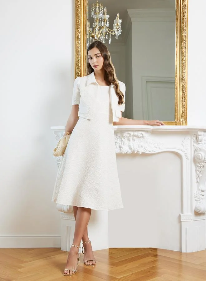 ستايلي Women Jacquard Midi Dress and Embellished Jacket Set