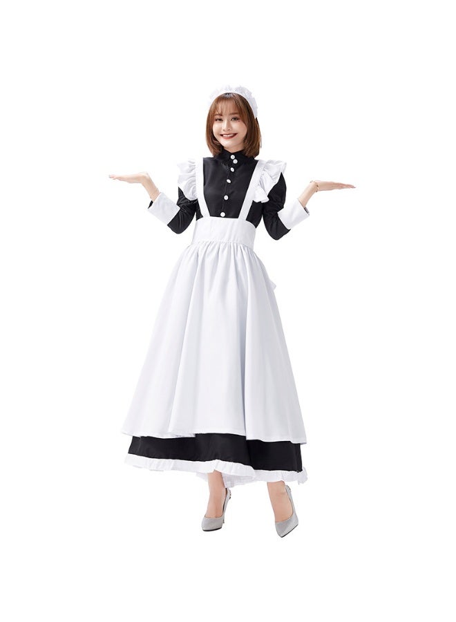 NIBEMINENT زي مسرح نادلة مقهى تنورة طويلة باللونين الأسود والأبيض - Image 1