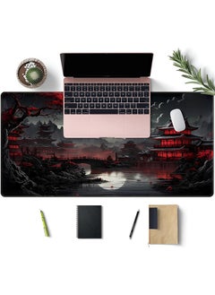 LCYLJGY Japanese Desk Mat Riverside Full Moon Desk Pad Black Red Large Mouse Pad Gaming Mousepad Extended XXL Keyboard Pad 80 × 30 cm Laptop Computer Mouse Keyboard Mat for Office Desk Decor  - Image 3