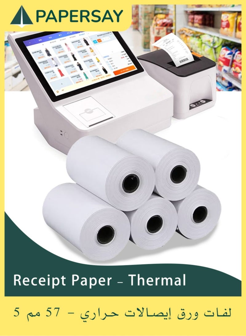 PAPERSAY 5 Rolls Thermal Printer Paper, 57 X 30mm, Featuring High Sensitivity, Water Resistance, BPA-free, Smooth, and Bright White Properties, Suitable for Thermal Receipt Printing. - Image 1