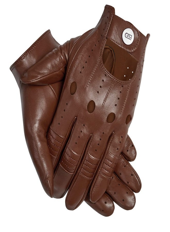 GSG SINCE 1998 GSG Men Genuine Leather Gloves Brown Unlined Biking Touchscreen Driving Gloves Large Palm Hole - Image 1