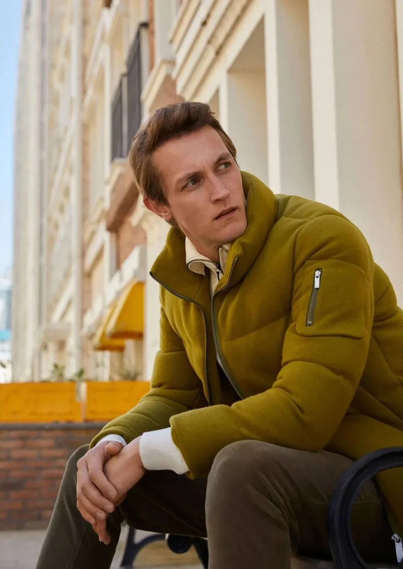 رامسي معطف منسوج بلون أخضر زيتي، بقصة عادية وياقة عالية، مناسب للإطلالات الكاجوال