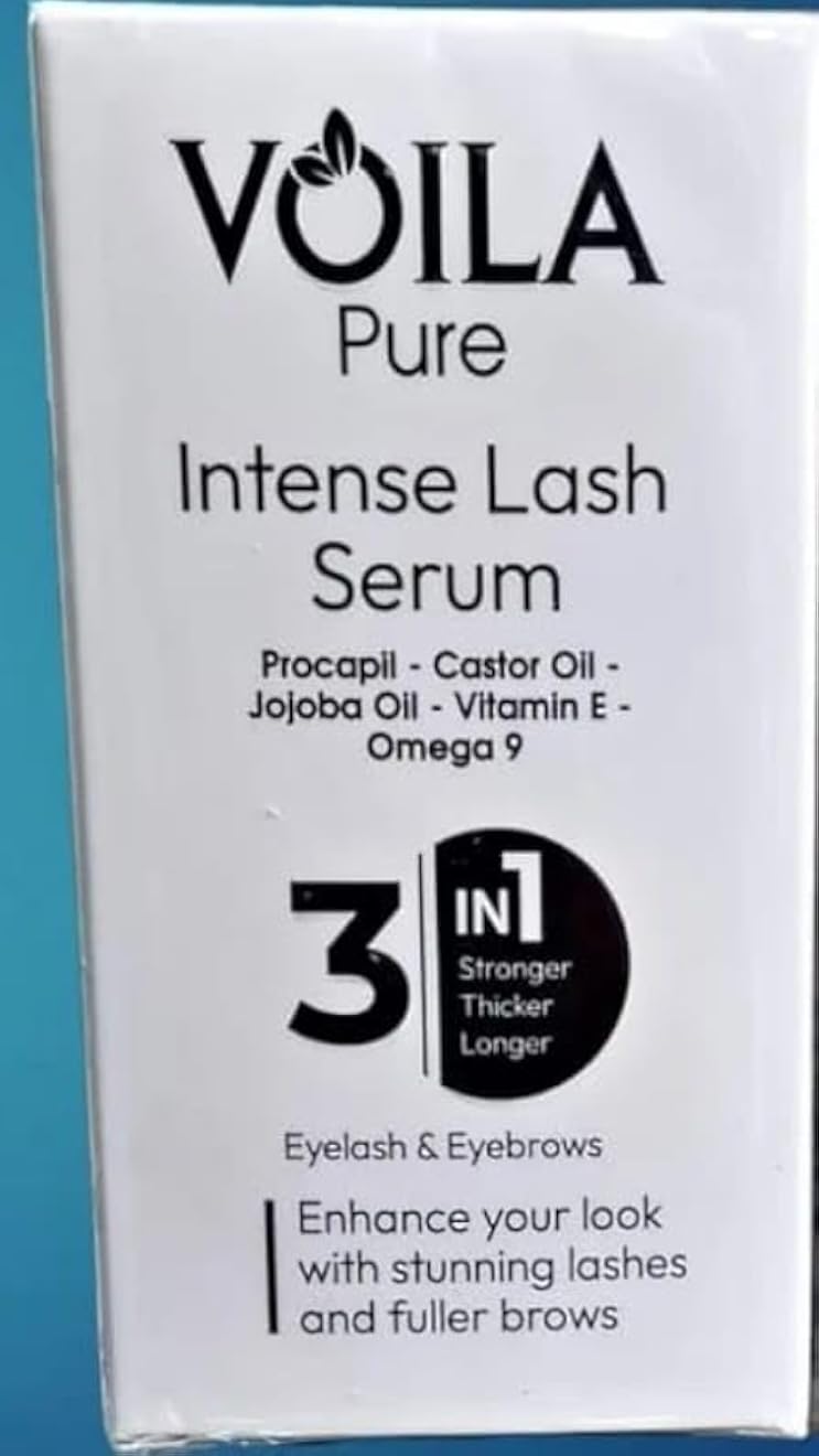 VOYLA Eyelash & Eyebrow Serum, 3 in 1 Intensive, Lengthen & Strengthen Serum with Castor Oil, Jojoba & Vitamin E, 10 ml - Clear