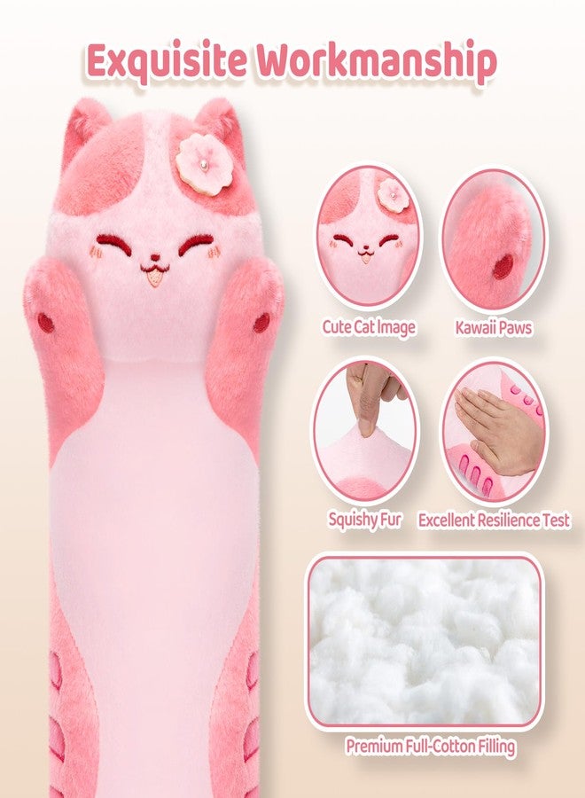 Mewaii Artist-Designed Ultra Soft Long Cat Plush Body Pillow, Extra Stuffing for Comfort, Premium Quality Stuffed Animal Gift for Girlfriend or Cat Lovers (Cherry Blossom Pink Cat Body Pillow 20 Inch) - Image 3