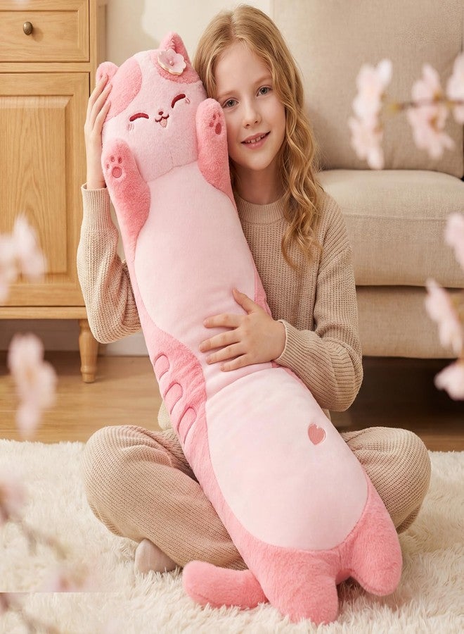 Mewaii Artist-Designed Ultra Soft Long Cat Plush Body Pillow, Extra Stuffing for Comfort, Premium Quality Stuffed Animal Gift for Girlfriend or Cat Lovers (Cherry Blossom Pink Cat Body Pillow 20 Inch) - Image 1