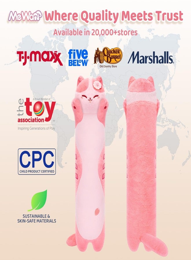 Mewaii Artist-Designed Ultra Soft Long Cat Plush Body Pillow, Extra Stuffing for Comfort, Premium Quality Stuffed Animal Gift for Girlfriend or Cat Lovers (Cherry Blossom Pink Cat Body Pillow 20 Inch) - Image 2