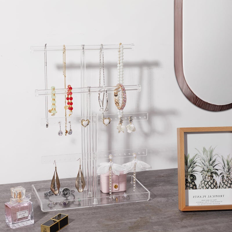 Jolboldy Acrylic Jewelry Display Stand 4-Tier Clear Jewelry Organizer, Necklace Bracelet Earring Watch Ring Jewelry Holder,Display Tower Tray Storage Gift for Women - Image 5