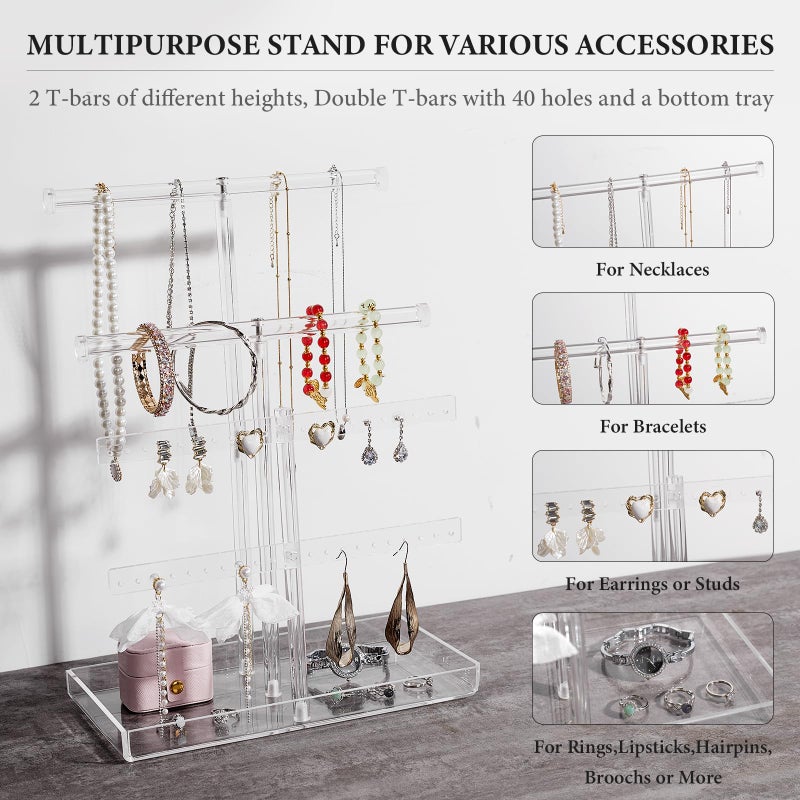 Jolboldy Acrylic Jewelry Display Stand 4-Tier Clear Jewelry Organizer, Necklace Bracelet Earring Watch Ring Jewelry Holder,Display Tower Tray Storage Gift for Women - Image 2