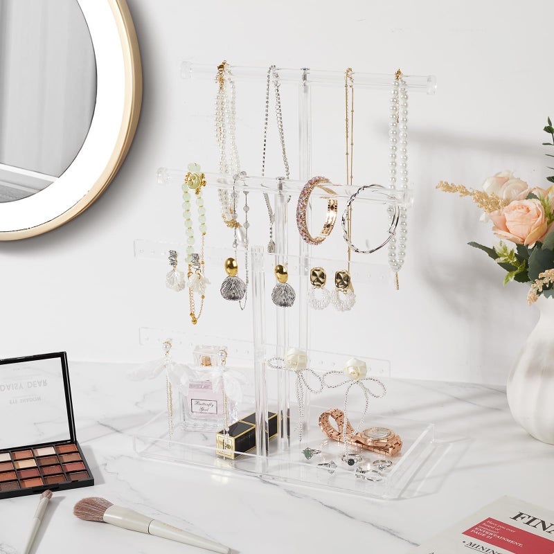 Jolboldy Acrylic Jewelry Display Stand 4-Tier Clear Jewelry Organizer, Necklace Bracelet Earring Watch Ring Jewelry Holder,Display Tower Tray Storage Gift for Women - Image 4