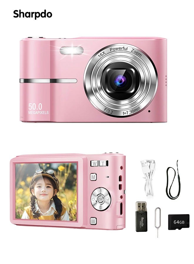 Sharpdo Kids Digital Camera, Digital Point and Shoot Camera with 16X Zoom Anti Shake, Compact Small Camera for Boys Girls Kids with 64 GB Card - Image 1