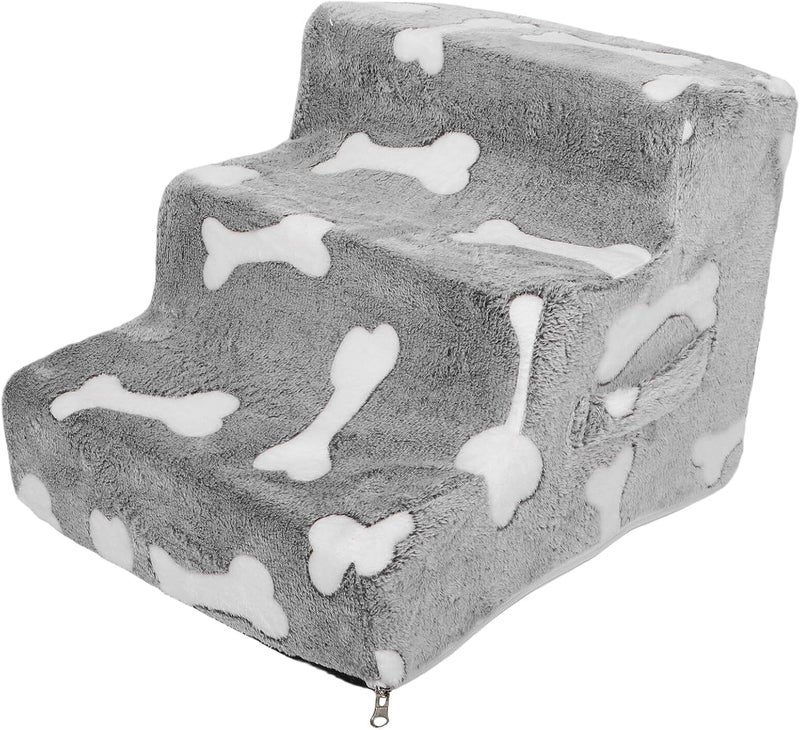 Toyvian Pet Steps for Cats and Small Dogs Non-Slip Three-Step Indoor Ladder with Bone Print 34x40x30cm Stable Puppy Bed Stairs for Sofa, Couch, and Window Access - Image 1