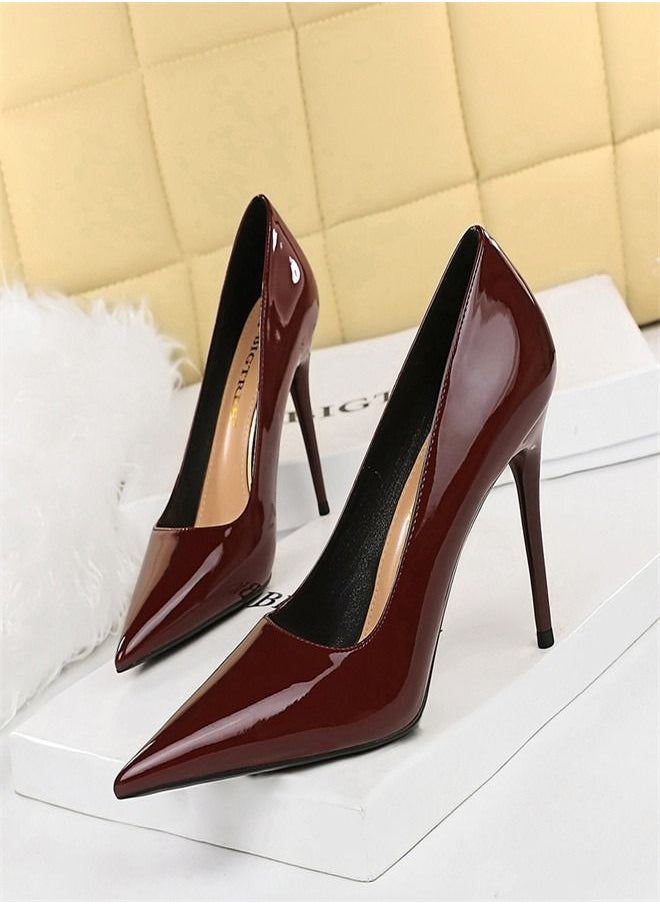 BIGTREE Simple Shallow Pointed High Heels 10CM Wine Red 