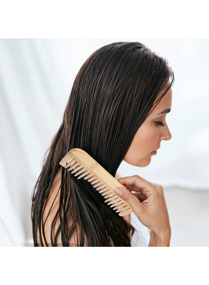 Wide Tooth Comb, Detangling Anti-Static Brush Natural Curly Wavy Dry Hair For Womens and Mens Hand Polished (2PCS) - Image 2