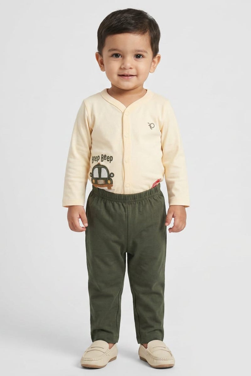 POPEES Toddlers Boy 2 Pcs Embroidered Top And Pants Set, Multicolor - Image 1