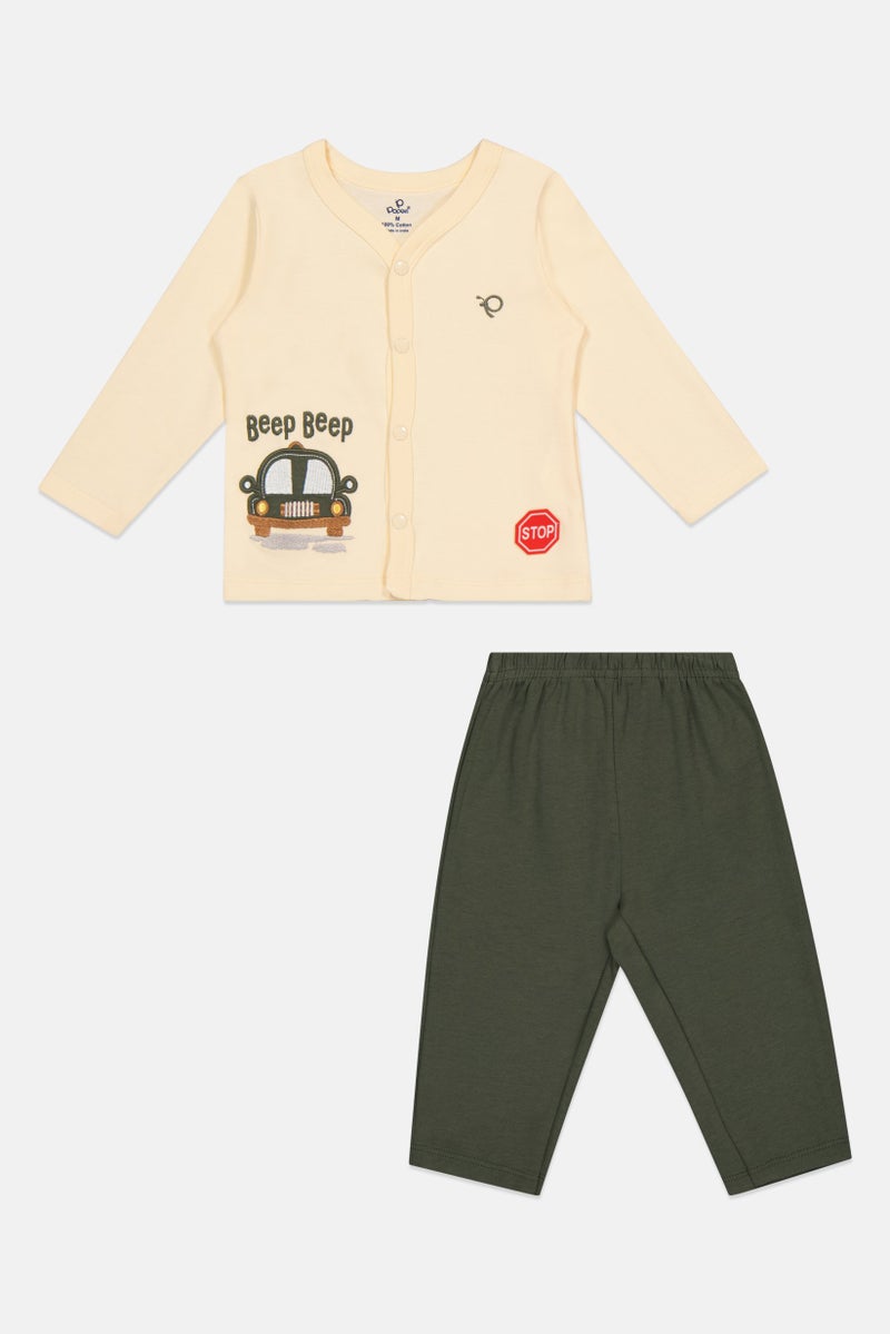 POPEES Toddlers Boy 2 Pcs Embroidered Top And Pants Set, Multicolor - Image 2