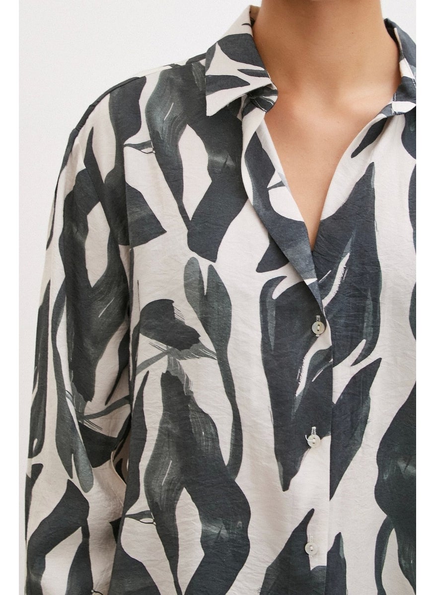 Never More Patterned Modal Shirt Khaki  - Image 3