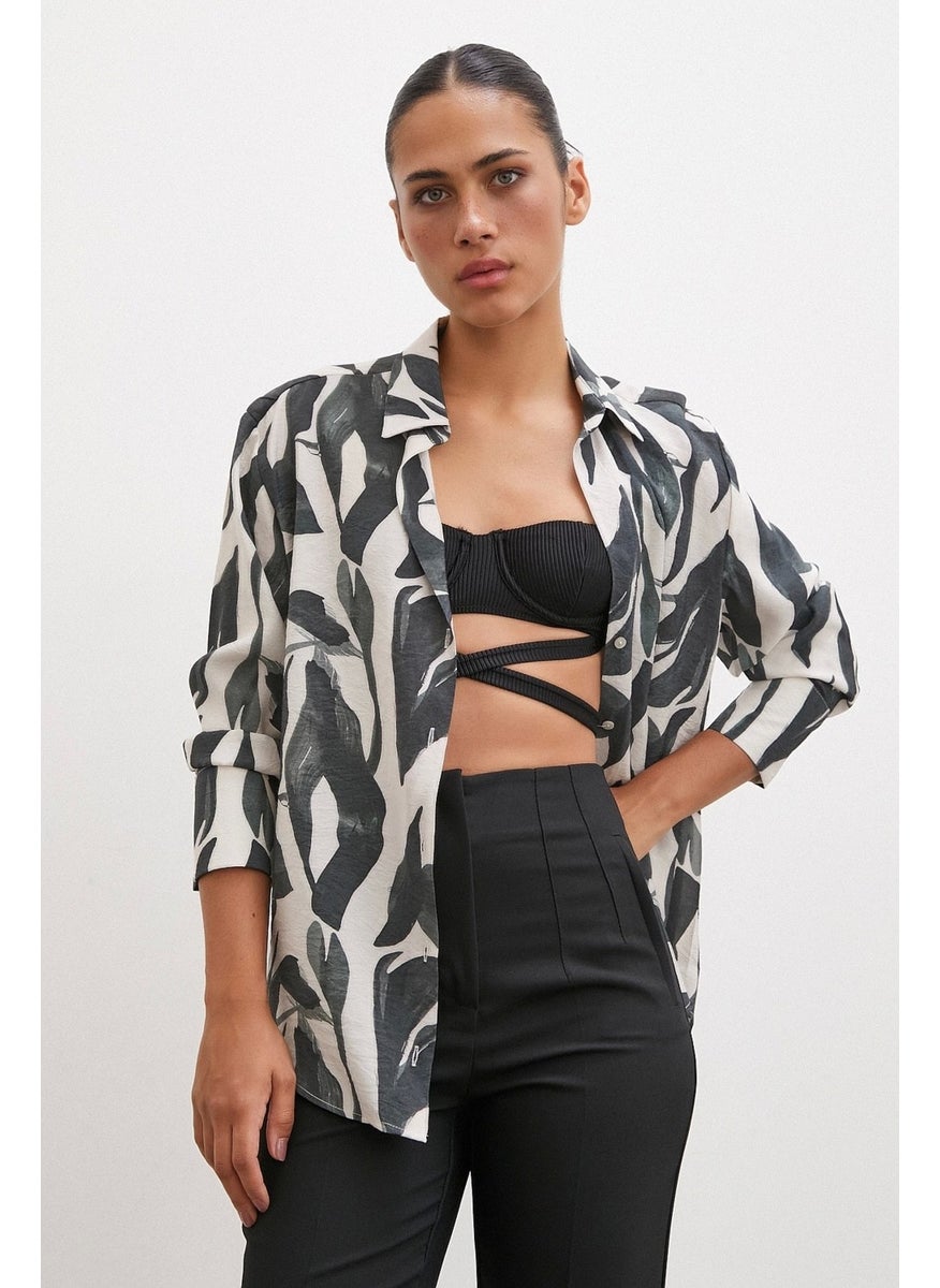 Never More Patterned Modal Shirt Khaki  - Image 5