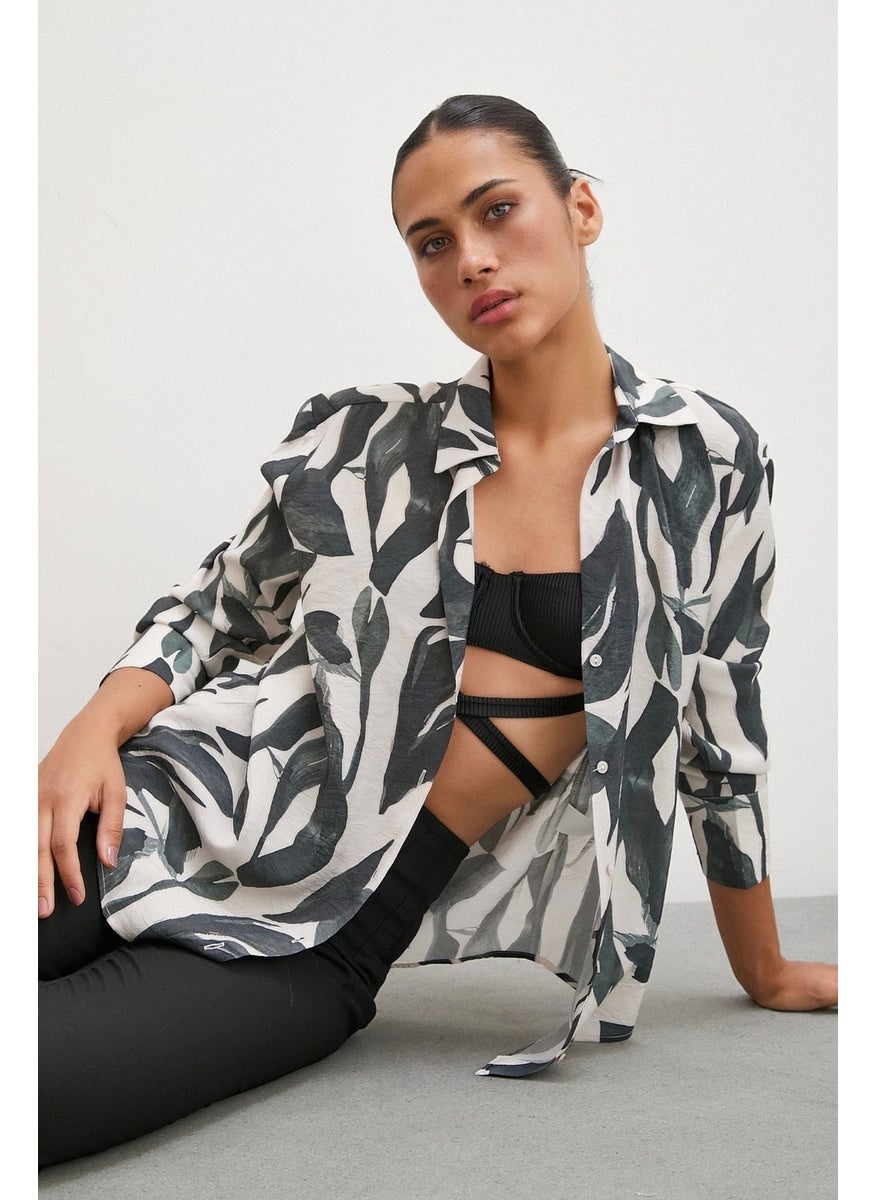 Never More Patterned Modal Shirt Khaki  - Image 1