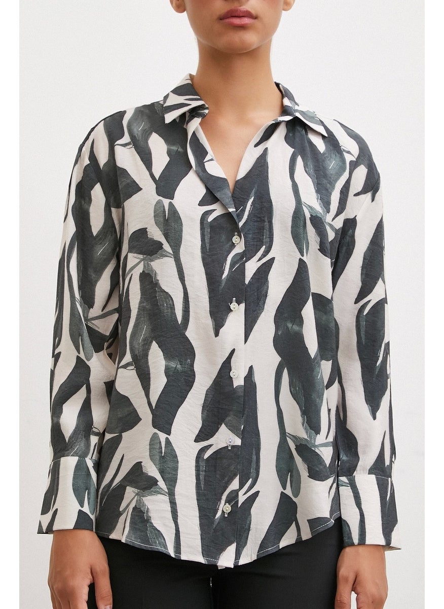 Never More Patterned Modal Shirt Khaki  - Image 2
