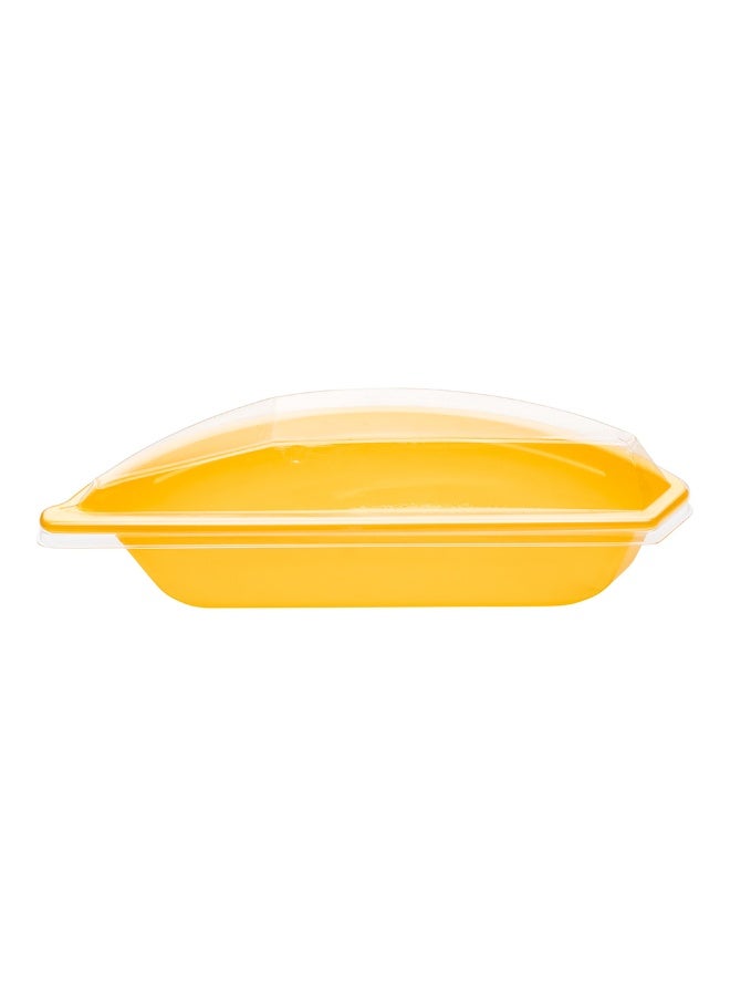 Restaurantware 7 Ounce Banana Split Bowls, 100 Disposable Banana Split Boats - With Lids, Banana Shape, Yellow Plastic Banana Pudding Bowls, Serve Ice Cream Sundaes, Parfaits, or Puddings  - Image 1