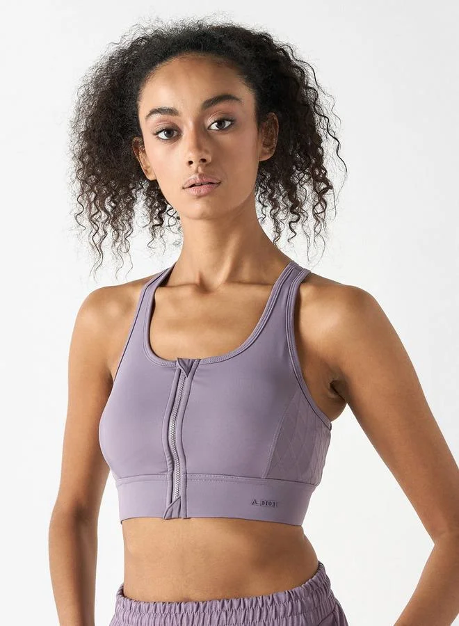 ADOT by Splash Solid Racerback Sports Bra with Cutout Detail and Zip Closure