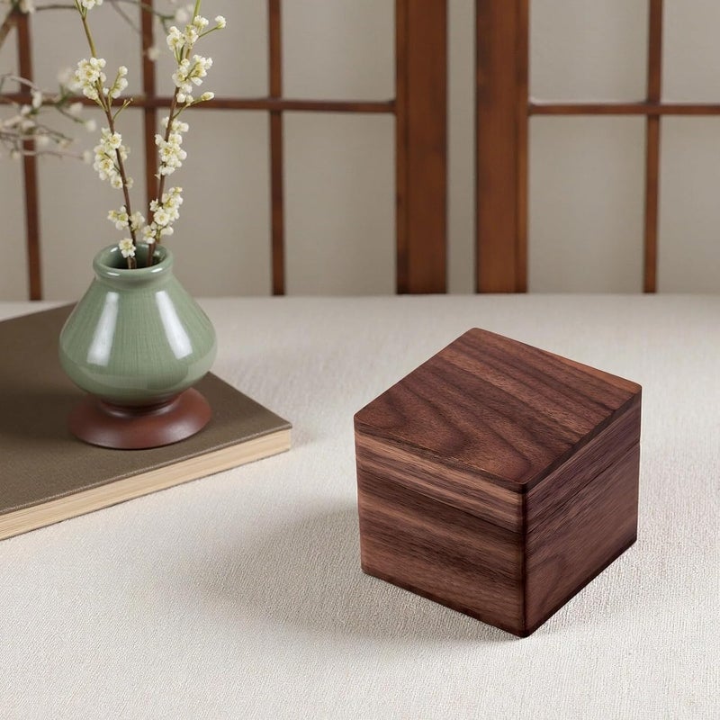 Memorial Urn, Walnut Wood Handcrafted for Dogs and Cats Ashes, Single Compartment, Natural Wood Grain, 3.5 x 3.5 x 3.2 in - Image 2