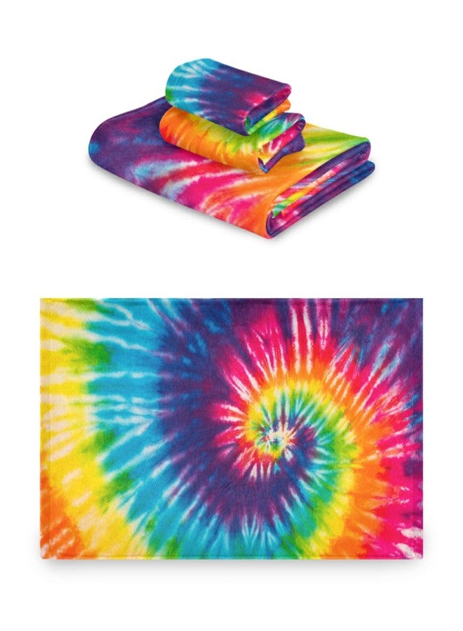 Pfrewn Tie Dye Towels Set of 3 Rainbow Hippie Colors Bathroom Towel Soft Absorbent Chic Abstract Swirl Bath Hand Towels Washcloth Guest Towel Sets Bathroom Decorations - Image 2