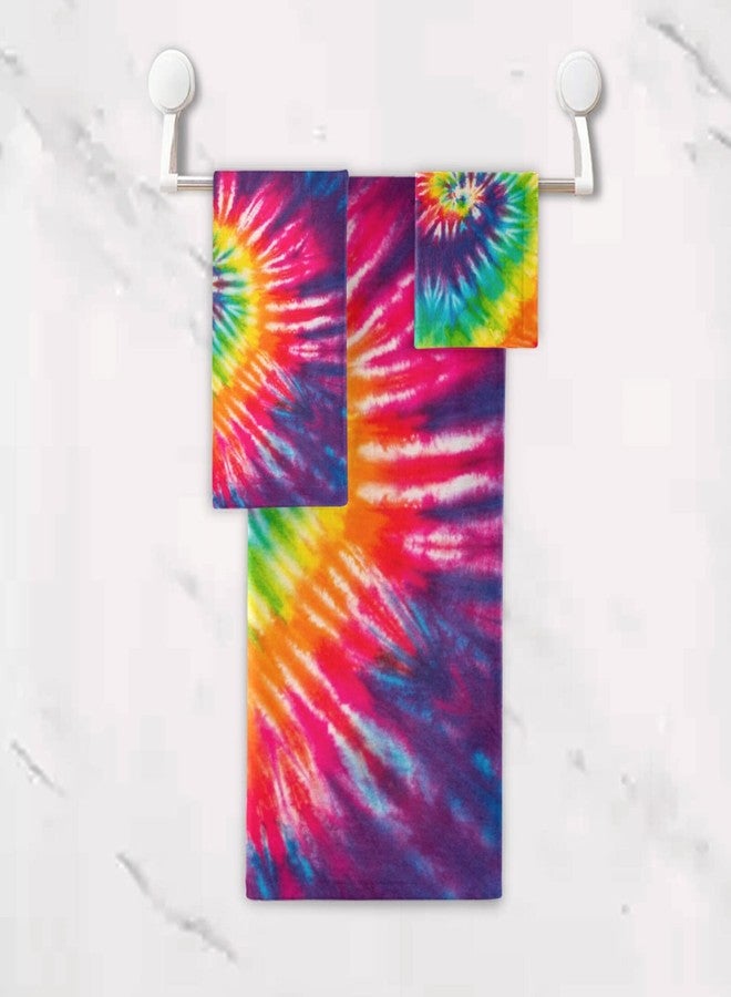 Pfrewn Tie Dye Towels Set of 3 Rainbow Hippie Colors Bathroom Towel Soft Absorbent Chic Abstract Swirl Bath Hand Towels Washcloth Guest Towel Sets Bathroom Decorations - Image 5