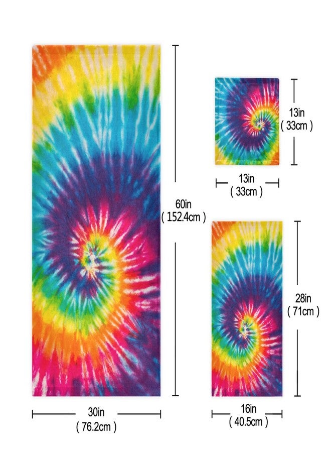 Pfrewn Tie Dye Towels Set of 3 Rainbow Hippie Colors Bathroom Towel Soft Absorbent Chic Abstract Swirl Bath Hand Towels Washcloth Guest Towel Sets Bathroom Decorations - Image 3