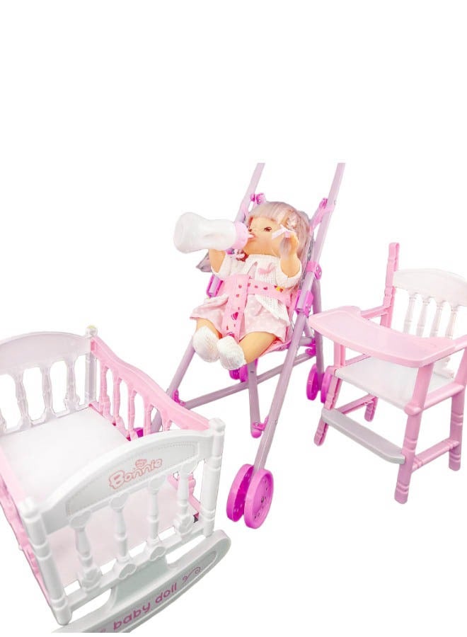 Ledy Toys A Dollhouse with a Stroller, a Bed and a Chair - Image 2