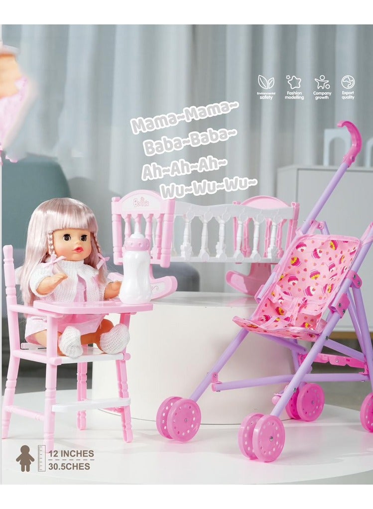 Ledy Toys A Dollhouse with a Stroller, a Bed and a Chair - Image 1