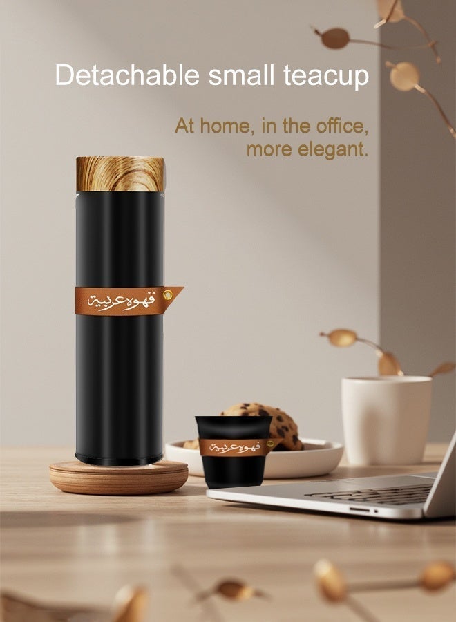 Aijmil هدايا رمضان: طقم أكواب قهوة سعودية معزولة من الفولاذ المقاوم للصدأ مع غطاء خشبي - تصميم أنيق من الجلد العربي، مناسب للسفر والاستخدام اليومي - Image 5